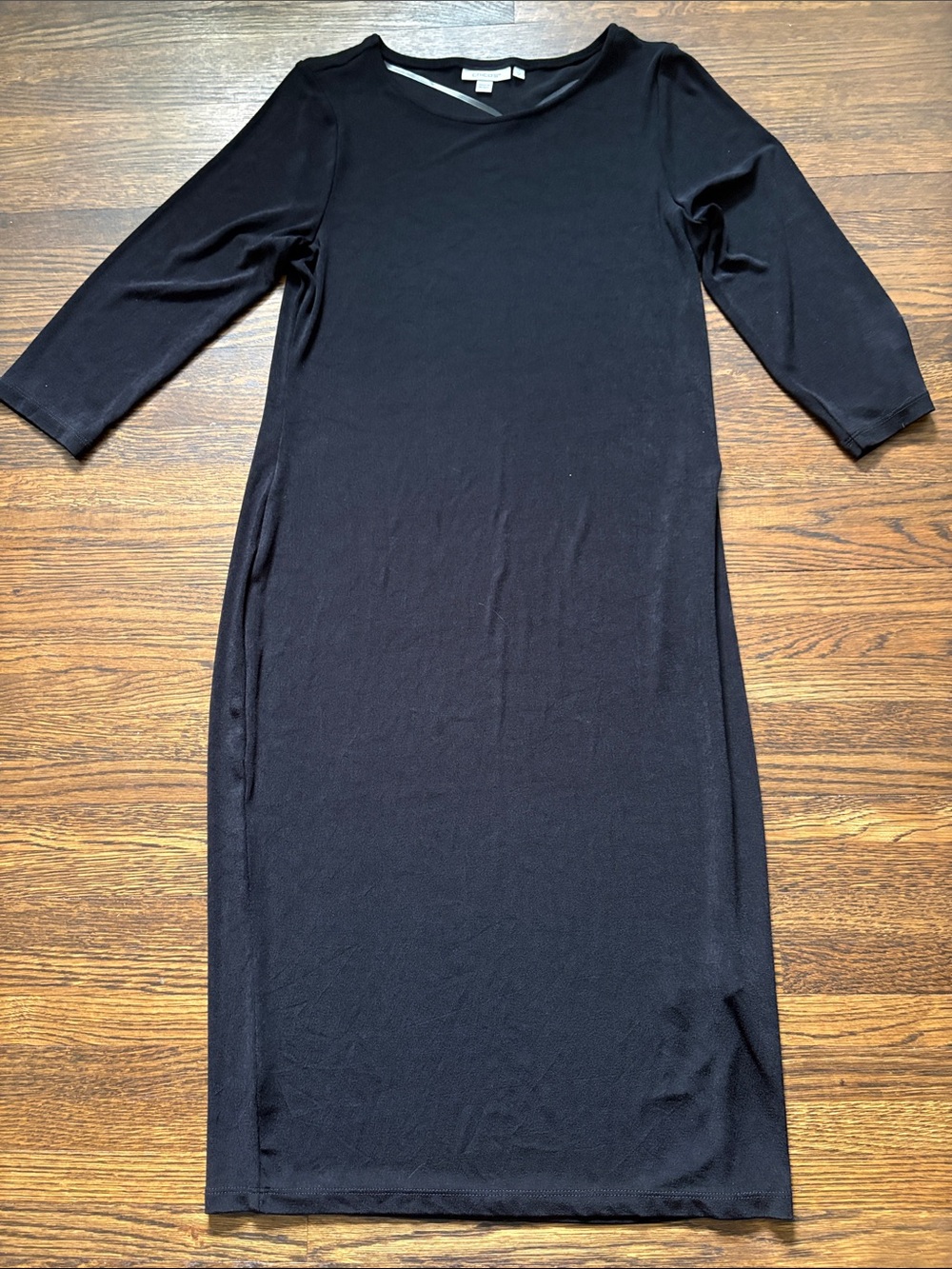 Chico's Black Midi Sheath Dress with Three-Quarter Sleeves